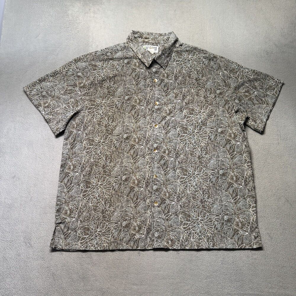 Haband Mens XL Tropical Floral Brown Short Sleeve Button Up Shirt Hawaiian Beach